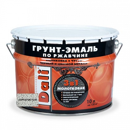DALI (Дали) Грунт-эмаль по ржавчине 3в1 молотковая 10 л серебристый DALI (Дали) Грунт-эмаль по ржавчине 3в1 молотковая 10 л серебристый