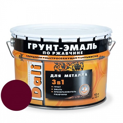 DALI (Дали) Грунт-эмаль по ржавчине 3в1 гладкая 10 л R3005 винно-красный DALI (Дали) Грунт-эмаль по ржавчине 3в1 гладкая 10 л R3005 винно-красный