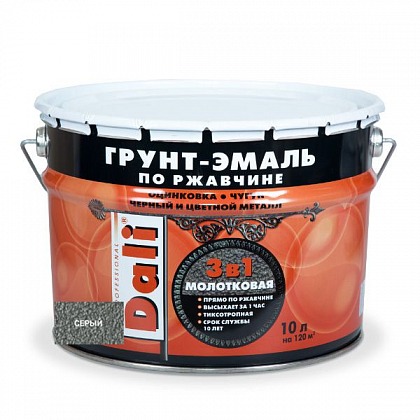 DALI (Дали) Грунт-эмаль по ржавчине 3в1 молотковая 10 л серый DALI (Дали) Грунт-эмаль по ржавчине 3в1 молотковая 10 л серый