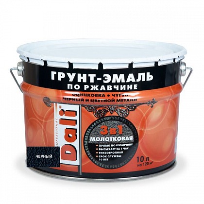 DALI (Дали) Грунт-эмаль по ржавчине 3в1 молотковая 10 л черный DALI (Дали) Грунт-эмаль по ржавчине 3в1 молотковая 10 л черный