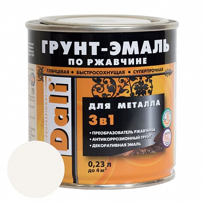 DALI Грунт-эмаль по рж 3в1 гладкая 0,23 л R9010 белый DALI Грунт-эмаль по рж 3в1 гладкая 0,23 л R9010 белый