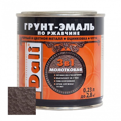 DALI Грунт-эмаль по рж 3в1 молотковая 0,23 л коричневый DALI Грунт-эмаль по рж 3в1 молотковая 0,23 л коричневый