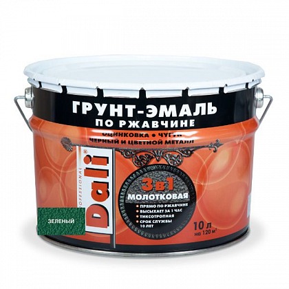 DALI (Дали) Грунт-эмаль по ржавчине 3в1 молотковая 10 л зеленый DALI (Дали) Грунт-эмаль по ржавчине 3в1 молотковая 10 л зеленый