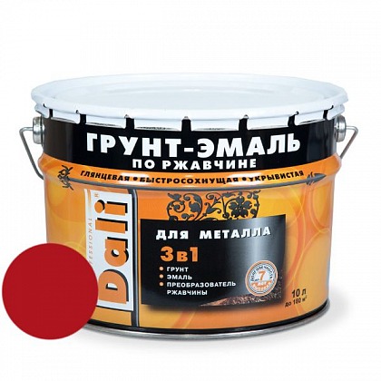 DALI (Дали) Грунт-эмаль по ржавчине 3в1 гладкая 10 л R3001 красный DALI (Дали) Грунт-эмаль по ржавчине 3в1 гладкая 10 л R3001 красный