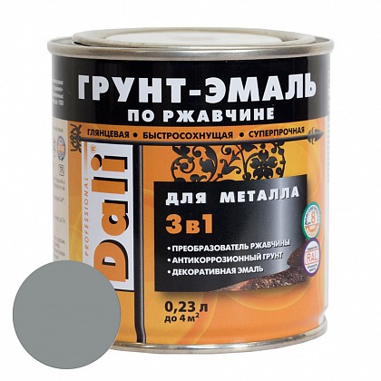 DALI Грунт-эмаль по рж 3в1 гладкая 0,23 л R9006 серебристый аллюминий DALI Грунт-эмаль по рж 3в1 гладкая 0,23 л R9006 серебристый аллюминий