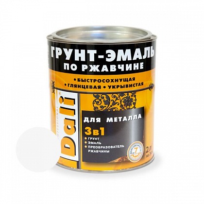 DALI (Дали) Грунт-эмаль по ржавчине 3в1 гладкая 2 л R9010 белый DALI (Дали) Грунт-эмаль по ржавчине 3в1 гладкая 2 л R9010 белый
