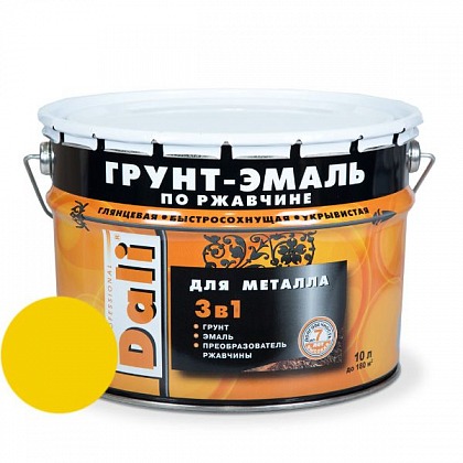 DALI (Дали) Грунт-эмаль по ржавчине 3в1 гладкая 10 л R1021 желтый DALI (Дали) Грунт-эмаль по ржавчине 3в1 гладкая 10 л R1021 желтый