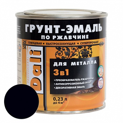 DALI Грунт-эмаль по рж 3в1 гладкая 0,23 л R9005 черный DALI Грунт-эмаль по рж 3в1 гладкая 0,23 л R9005 черный