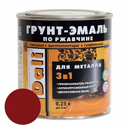 DALI Грунт-эмаль по рж 3в1 гладкая 0,23 л R3011 красно-коричневый DALI Грунт-эмаль по рж 3в1 гладкая 0,23 л R3011 красно-коричневый