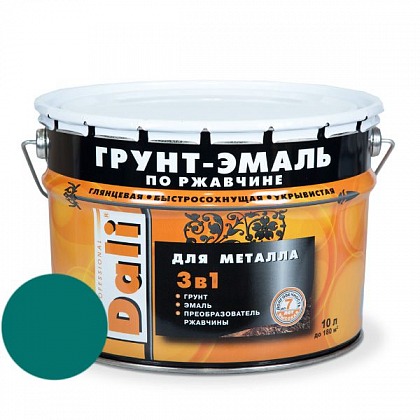 DALI (Дали) Грунт-эмаль по ржавчине 3в1 гладкая 10 л R5021 водная синь DALI (Дали) Грунт-эмаль по ржавчине 3в1 гладкая 10 л R5021 водная синь