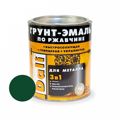 DALI (Дали) Грунт-эмаль по ржавчине 3в1 гладкая 2 л R6005 зеленый мох DALI (Дали) Грунт-эмаль по ржавчине 3в1 гладкая 2 л R6005 зеленый мох