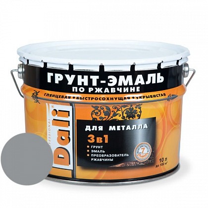 DALI (Дали) Грунт-эмаль по ржавчине 3в1 гладкая 10 л R7004 серый DALI (Дали) Грунт-эмаль по ржавчине 3в1 гладкая 10 л R7004 серый